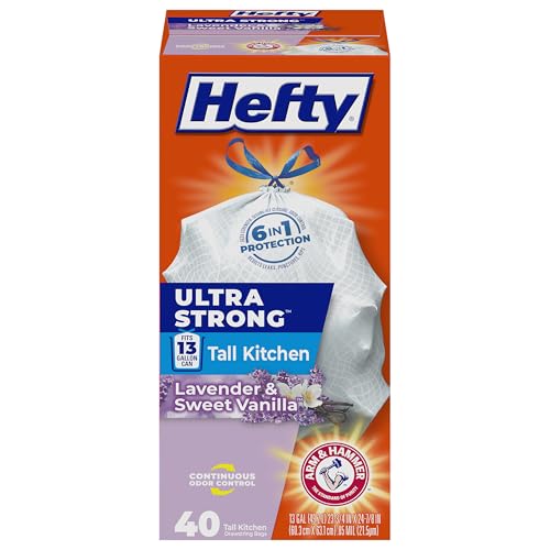 Hefty Ultra Strong Tall Kitchen Trash Bags, Lavender & Sweet Vanilla Scent, 13 Gallon, 40 Count - size: 40 Count (Pack of 1)