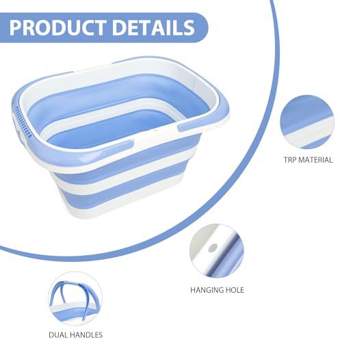 Collapsible Mop Bucket 4.2 Gallon(16L), Space-Saving Foldable Cleaning Bucket with Handle & Hanging Hole for Home, Swimming Pool, Camping, Car Wash & Outdoor(Blue White) - color: Blue White