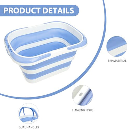 Collapsible Mop Bucket 4.2 Gallon(16L), Space-Saving Foldable Cleaning Bucket with Handle & Hanging Hole for Home, Swimming Pool, Camping, Car Wash & Outdoor(Blue White) - color: Blue White