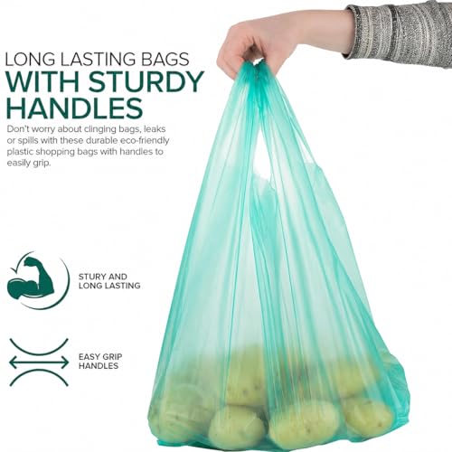Stock Your Home Eco Grocery Bags Disposable T-Shirt Thank You Bag with Handles for Supermarket, Groceries, Produce, Shopping - style: 100 Count