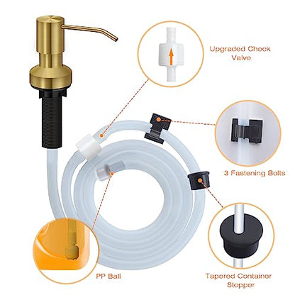 Sink Soap Dispenser for Kitchen Sink, Countertop Built in Sink Soap Dispenser with 47”Extension Tube kit, No Need to Fill The Little Bottle Again (Golden) - color: Golden