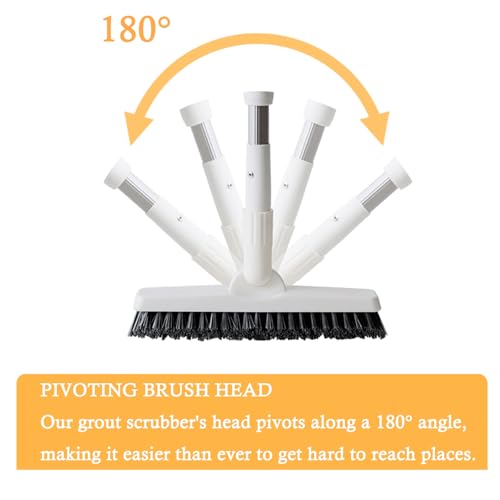 Grout Brush with Long Handle Telescopic Handle Floor Scrub Brush Grout Brush 180°Rotation Tile Grout Cleaning Tool V-Shaped Corner Brush for Bathroom Wall Tile Floors Hard to Reach Areas - 51.2in
