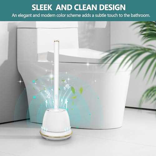 Gold Toilet Brush and Holder Set, Toilet Bowl Brush with Long Handle, Easy to Assemble of Compact Toilet Scrubber, Toilet Brush Set with No Leaks Have Vent, Stylish Gold Bathroom Accessories. U - size: 1 pack standard cover
