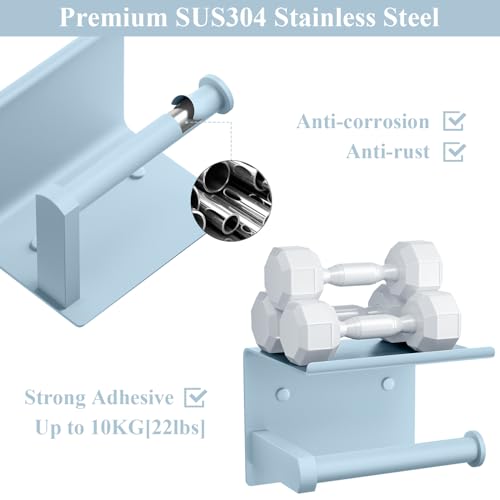 Tindbea Toilet Paper Holder with Phone Shelf, Adhesive or Screw Wall Mount Toilet Tissue Roll Holder, Rustproof & Multifunctional Stainless Steel Bathroom Storage Dispenser (Sky Blue) - color: I-sky Blue