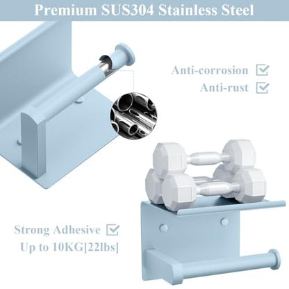 Tindbea Toilet Paper Holder with Phone Shelf, Adhesive or Screw Wall Mount Toilet Tissue Roll Holder, Rustproof & Multifunctional Stainless Steel Bathroom Storage Dispenser (Sky Blue) - color: I-sky Blue