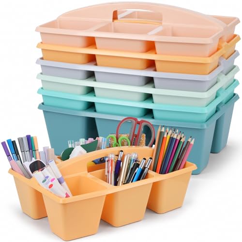 6 Pack Assorted Colors 6 Compartment Classroom Caddy with Handle Portable Plastic Storage Classroom Caddies Organizer for Classrooms Supply Teacher Office Table Desk(Boho) - color: Boho