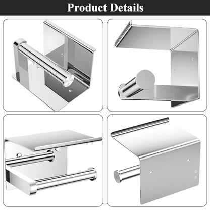 Tindbea Toilet Paper Holder with Phone Shelf, Adhesive or Screw Wall Mount Toilet Tissue Roll Holder, Rustproof & Multifunctional Stainless Steel Bathroom Storage Dispenser (Polished Chrome) - color: C-polished Chrome