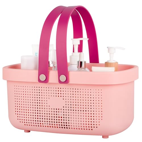 JiatuA Plastic Storage Basket with Handle Portable Shower Caddy Tote Organizer Basket Bin for Bathroom Kitchen Dorm Room Bedroom, Light Pink - color: Light Pink, size: Large