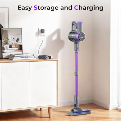 Cordless Vacuum Cleaner, 450W 45KPa Powerful Suction Stick Vacuum, Up to 50-Min Runtime, Self-Standing Pet Hair Cleaner for Home, Hard Floor & Carpet with Anti-Tangle Brush, Brushless Motor