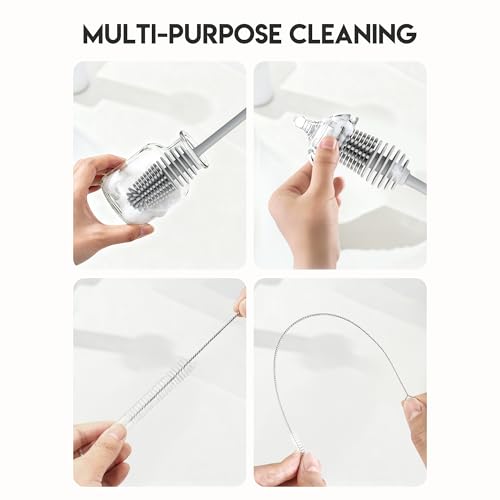 POWCAN Water Bottle Cleaning Brush Set, 1 Reusable Straws Brush & 1 Bottle Cleaning Brush, Fits 18/24/32/40/64/128 oz Insulated Water Bottles, Long Handle Brush, Food-Grade, Water Bottle Accessories