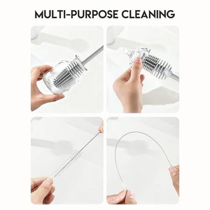 POWCAN Water Bottle Cleaning Brush Set, 1 Reusable Straws Brush & 1 Bottle Cleaning Brush, Fits 18/24/32/40/64/128 oz Insulated Water Bottles, Long Handle Brush, Food-Grade, Water Bottle Accessories