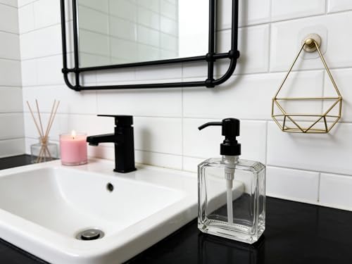 Square Clear Glass Dish Soap Dispenser Set 2 Pack, Black Refillable Hand Soap Dispenser with Rust Proof Stainless Steel Pump 2 x 13.5 oz Lotion Dispenser for Bathroom Vanity Kitchen - color: Black, size: 2X13.5oz-Square