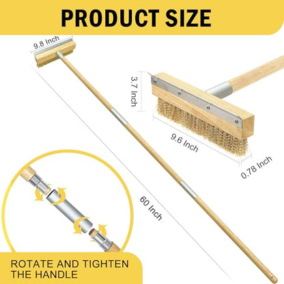 Pizza Oven Brush with Scraper,60-Inch Adjustable-Length Long Wood Handle Brass Bristles,Outdoor Pizza Oven Brush - size: 60 inch