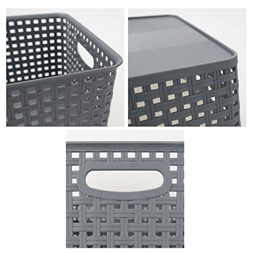 4-Pack Plastic Storage Basket, Gray Organizer Bin - size: Medium(11.41" x 8.93" x 4.72")