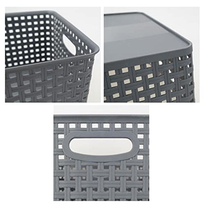 4-Pack Plastic Storage Basket, Gray Organizer Bin - size: Medium(11.41" x 8.93" x 4.72")