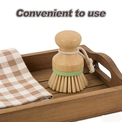 Dish Scrub Brush - Palm Brush with Ergonomic Wood Grip & Non-Scratch Medium Stiff Bristles for Cleaning Dishes, Pots, Pans, Kitchen Sink, Daily Dishwashing