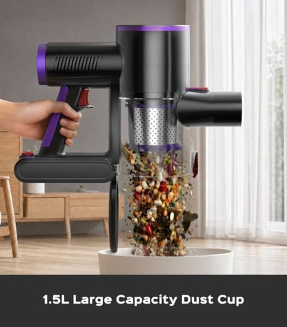 Cordless Stick Vacuum Cleaner: 550W 50KPA 45Mins with Powerful Suction, Self-Standing Lightweight Wireless Rechargeable Handheld Vacuum with Touch Screen for Home Pet Hair/Carpets/Floors