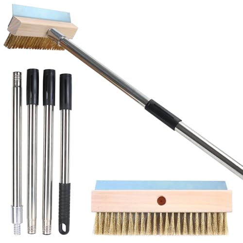 Aluminum Pizza Oven Brush, Grill Brush, Brass Wire Brushes, with Stainless Steel Scraper & Detachable 60 inches Long Handle for Commercial Cleaning, Kitchens, Restaurants, BBQ Shelf, Fireplace