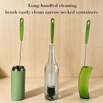 16" Long Handle Bottle Cleaning Brush - Narrow Neck Bottle Scrubber for Water Bottles, Flasks, Hummingbird Feeders, Wine Glasses, Meat Grinders & Pipes - Durable & Flexible - 2 Pack