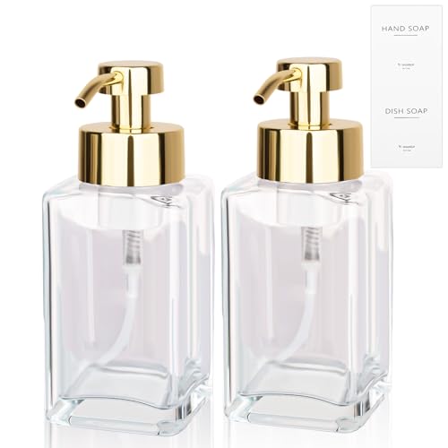 Foaming Soap Dispenser with Stainless Steel Pump, 12oz Refillable Glass Liquid Dish Soap Bottles for Bathroom, Kitchen Sink, Home Decor, 2 Pack - color: B-clear, size: 2 Pack