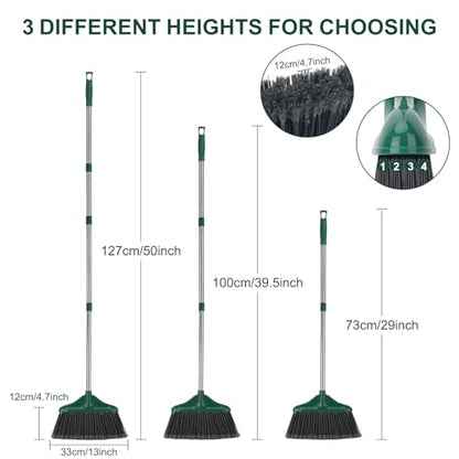 Broom Outdoor Indoor Commercial Broom with 50 inches Long Handle,Perfect for Home Courtyard Garage Kitchen Office Lobby Room Floor(Black)