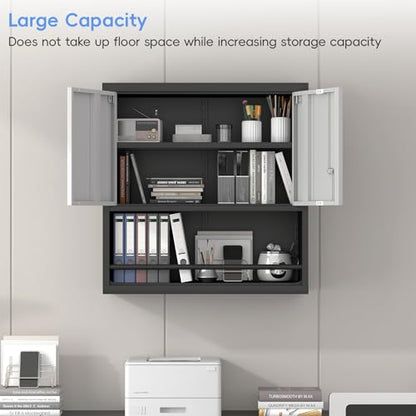 Locking Cabinet, Black Wall Storage Cabinet with Shelves, Hanging Cabinets with Open Storage, Small Wall Cabinet, Lockable Tool Cabinet for Basement, School, Office - color: 31"h-hanging Cabinet / Black