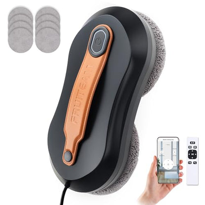 FRUITEAM Automatic Window Cleaner Robot with Dual Direction Auto-Spray, APP and Remote Control, Smart Path Detection, Triple Safety System Anti-Drop for High-Rise Windows, Glass,Door, with 8 Rags
