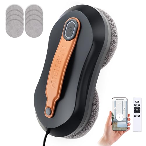 FRUITEAM Automatic Window Cleaner Robot with Dual Direction Auto-Spray, APP and Remote Control, Smart Path Detection, Triple Safety System Anti-Drop for High-Rise Windows, Glass,Door, with 8 Rags