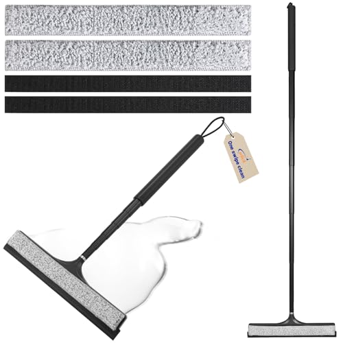 wlich Shower Squeegee with Long Handle, Telescoping Window and Floor Extendable Squeegee for Shower Glass, Bathroom Surfaces, Mirrors, and Smooth Floors, Includes Replaceable and Washable Cloth Pads