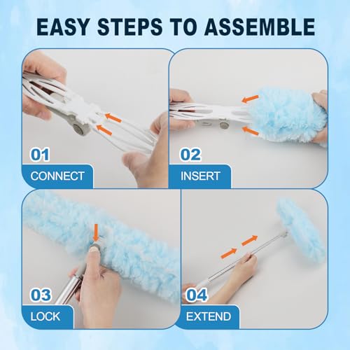 50Pcs Duster Refill Compatible with Swiffer Hand Duster +4FT Extended Handle +1 Handle, 360° Heavy Duty Duster Refills Kit for Cleaning, Office, Ceiling Fan, Baseboard & Blind - size: 50Pcs+2Handle