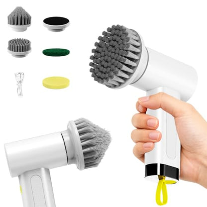 3000mAh Cordless Electric Spin Scrubber, 20W High-Torque IPX7 Waterproof Cleaning Brush with 6 Replaceable Heads, Dual Speed 150-180 Mins Runtime for Kitchen Bathroom Car - size: S2 M
