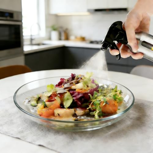 Oil Sprayer for Cooking 180ml, Olive Oil Mister with Fine Mist Trigger, Stainless Steel Refillable Glass Dispenser Bottle 6.35oz for Air Fryer BBQ Salad & Baking (Black+Stainless Steel) - color: Black+Stainless Steel