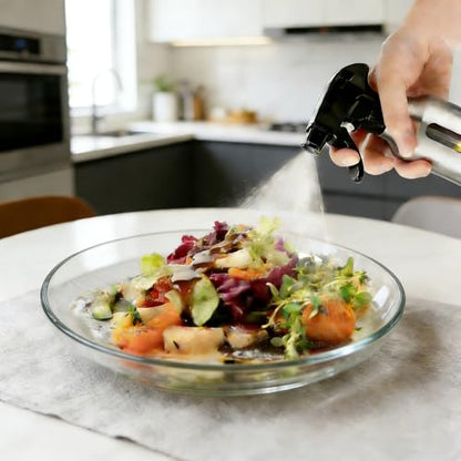 Oil Sprayer for Cooking 180ml, Olive Oil Mister with Fine Mist Trigger, Stainless Steel Refillable Glass Dispenser Bottle 6.35oz for Air Fryer BBQ Salad & Baking (Black+Stainless Steel) - color: Black+Stainless Steel