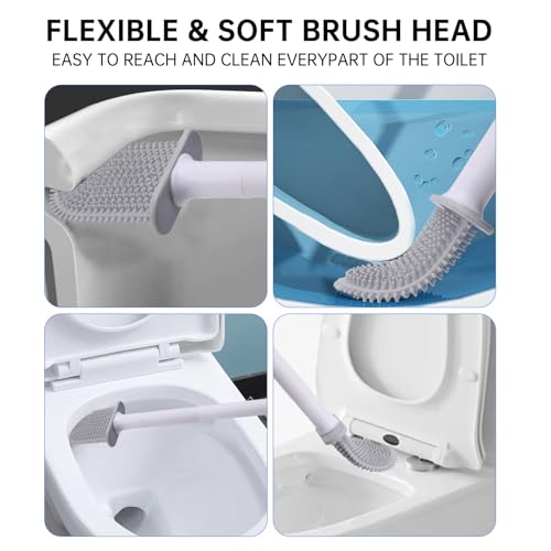 RV Silicone Toilet Brush with Holder, Drill-Free Wall Mounted Toilet Bowl Cleaner, Anti-Drip Anti-Roll Compact Brush for RV Camper & Small Bathroom - color: Blue