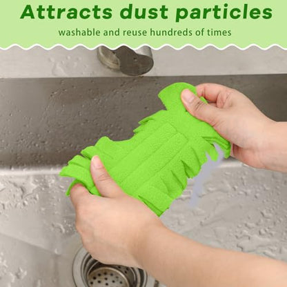 Zubebe 6 Pcs Duster Refill Reusable Fleece Duster Refills Feather Flat Dusters Multi Surface Washable Cleaning Pads Tools for Home, Blinds, Car, Pet, Furniture, Fans (Olive Green) - color: Olive Green