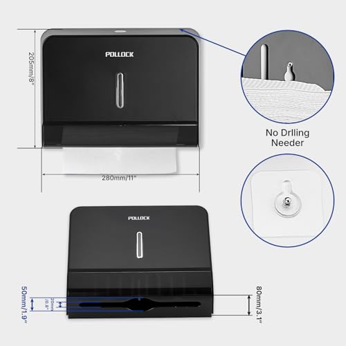 Commercial Paper Towel Dispenser Wall Mounted, Trifold/C-Fold/Multifold Hand Towel Holder, Hand Towel Dispenser for Bathroom Tissue Dispenser, Large Capacity 200 Sheets (Black-5853) - color: Black-5853