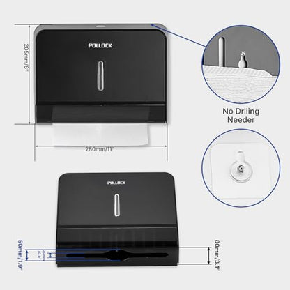 Commercial Paper Towel Dispenser Wall Mounted, Trifold/C-Fold/Multifold Hand Towel Holder, Hand Towel Dispenser for Bathroom Tissue Dispenser, Large Capacity 200 Sheets (Black-5853) - color: Black-5853