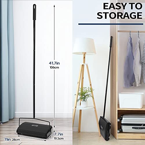 JEHONN Carpet Floor Sweeper Manual with Horsehair, Broom and Dustpan Set for Home