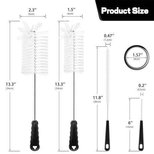 Bottle Cleaning Brush Set, 4Pcs Long Handle Bottle and Straw Cleaner Brushes for Washing Water Bottles Drinks Bottles Baby Bottles Glass Teapots