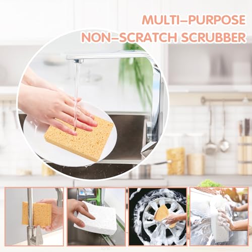 Extra Large Dish Sponges Kitchen for Cleaning, Natural Cellulose Sponges Reusable and Biodegradable, Non Scratch Sponge for Cleaning Household Use (2-Pack) - color: Yellow / White