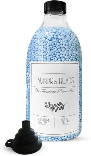 The Farmhouse Room Inc. Laundry Beads Dispenser Bottle - Scent Beads Container for Laundry Room Organization - 1/2 Gallon BPA Free & PET Plastic Bottle for Laundry Beads with Waterproof Label - 64 oz - style: Laundry Beads Bottle