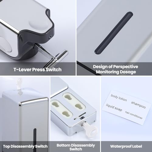 3-in-1 Quadrate Dispensers for The Shower,Shower soap Dispenser,Conditioner Dispenser, Shampoo Dispenser,No Drilled Wall Mounted Distributor,Hotel,Bathroom,Home (Triple, Silvery) - color: Triple Silvery