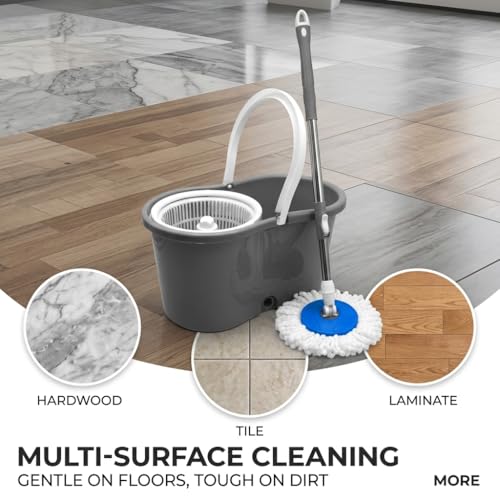 Spin Mop and Bucket System, 360° Rotating Wet & Dry Mop with Stainless Steel Handle, Includes 4 Washable Microfiber Mop Heads, Self-Wringing Floor Cleaning Set for Hardwood, Tile, Laminate