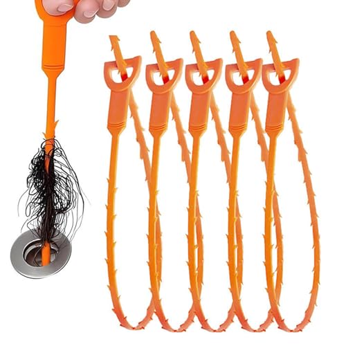 Drain Snake Hair Drain Clog Remover Tool, 25-Inch Flexible Pipe and Tub Drain Strainers with Grip Handle, Hair Catcher for Bathroom, Sink, Bathtub, Kitchen, 5 Pack