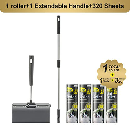 Fedicelly Lint Rollers Pet Hair Extra Sticky Floor with Long Handle,Large Cat Dog Hair Remover Laundry Clothes Carpet Furniture,6.3 inches Wider with 320 Sheets Giant Lint Remover Brush for Couch - size: 1 Roller (Extendable Handle) + 320 Sheets