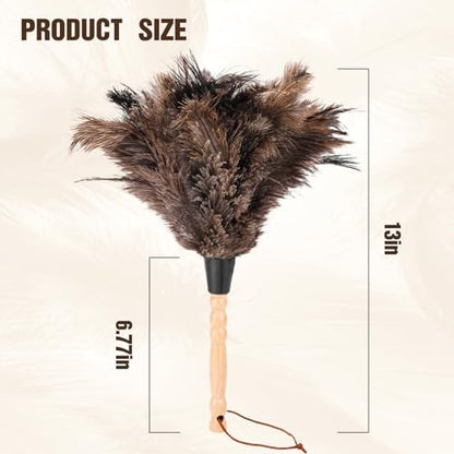 2pcs Ostrich Feather Dusters，Reusable Feather Duster with Wood Handle, Ostrich Feather Dusters for Cleaning, Office, Home, Car(Length13”