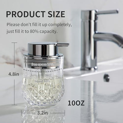 Glass Soap Dispenser,Bathroom Hand Liquid Soap Dispensers,Refillable Dish Soap Dispenser,Lotion Dispenser for Bathroom,Kitchen (Clear/Silver Liquid Pump) - color: Silver Pump-liquid