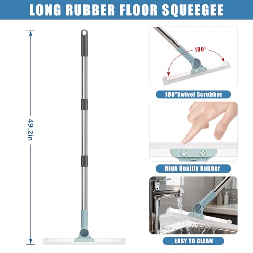 Flat Mop and Bucket Set with Floor Squeegee, Heavy Duty Scrub Brush, 2 Washable Reusable Microfiber Pads, for Tile Hardwood, Wall Cleaning, Home Indoor or Outdoor Cleaning (White-Gray) - size: 9Pcs