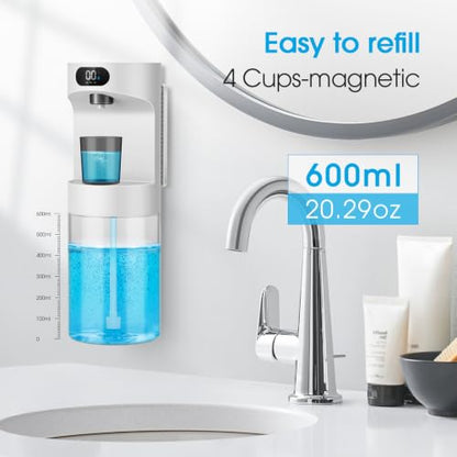 Automatic Mouthwash Dispenser for Bathroom,20.29 oz Touchless Electric Mouth Wash Dispensers Bathroom Accessories Set with 4 Magnetic Cups,4 Modes Wall Mounted Mouth Wash Dispenser for Home - color: White