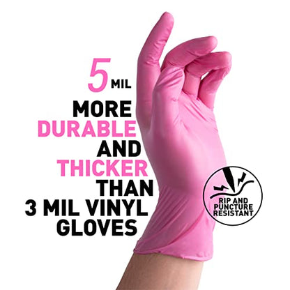 OKIAAS Black/Pink Vinyl Disposable Gloves Latex Free, Food Grade, 5 mil, Cooking, Cleaning, Hair Dye, 50/100/200/1000 Count - color: Pink, size: Small (Pack of 50)